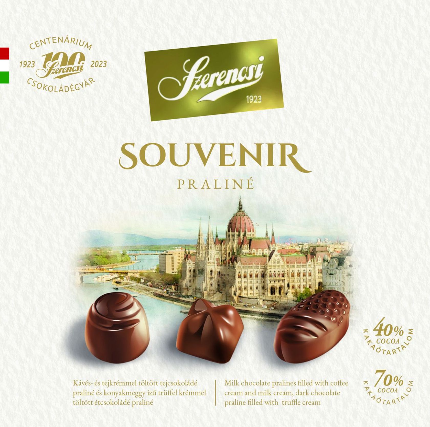 Szerencsi Souvenir praliné kávés- és tejkrémmel